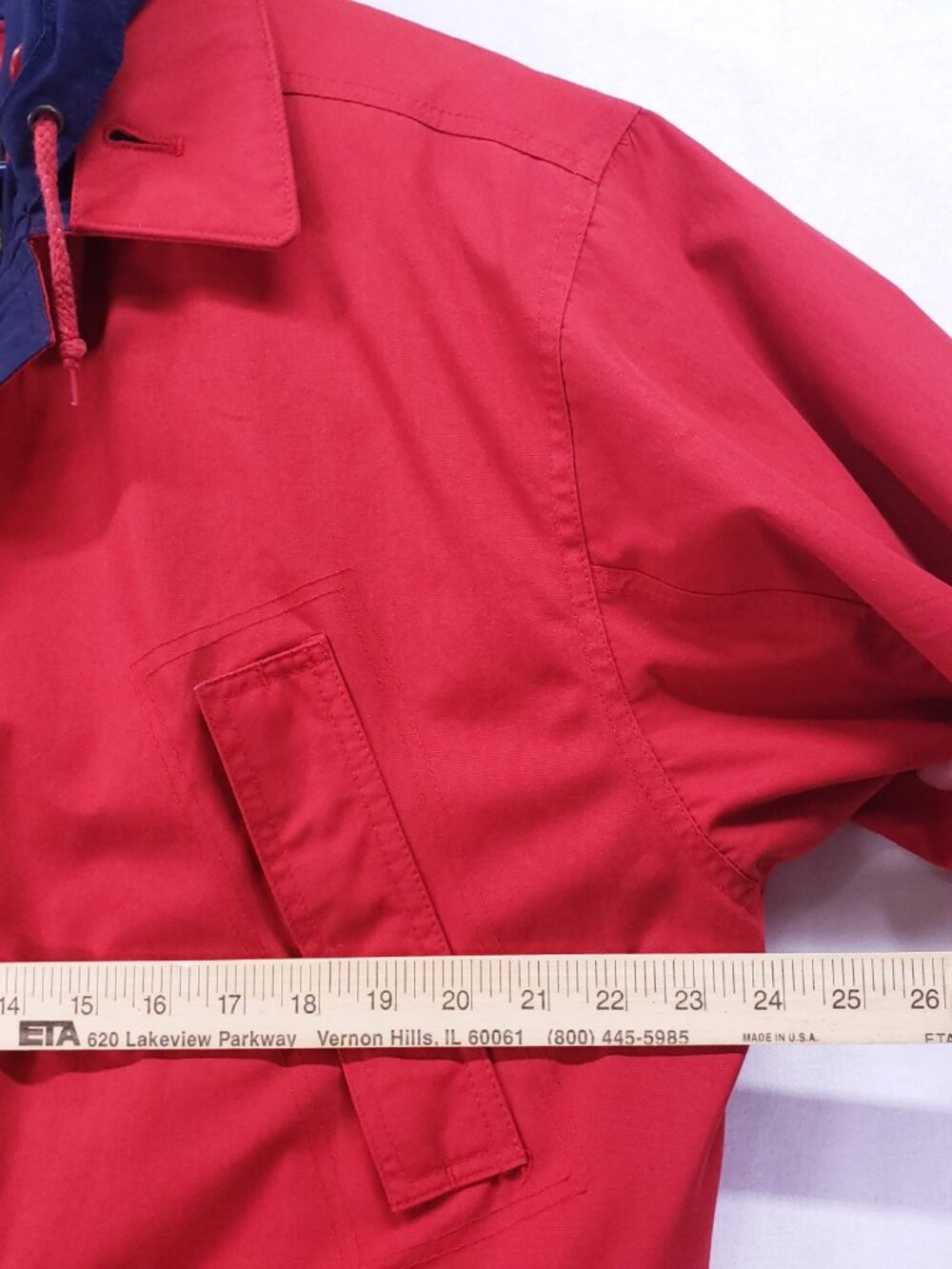 London Fog Women’s Parka Rain Coat Size 10 Red Full Zip Blue Hood Short Length - Picture 3 of 15